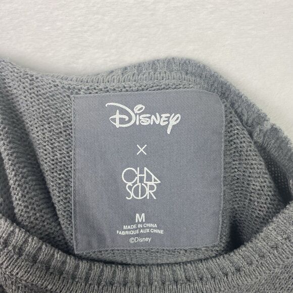 Disney x Chaser Mickey Mouse Graphic Sweater Womens Medium Gray Scoop Neck - Picture 6 of 7